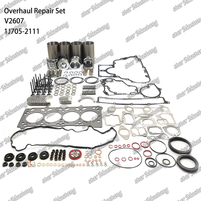 V2607 Kit di riparazione e ristrutturazione del cilindro di rivestimento del pistone con pin Kit Valvola di sedile Valvola di guida Kit di guarnizione per Kubota