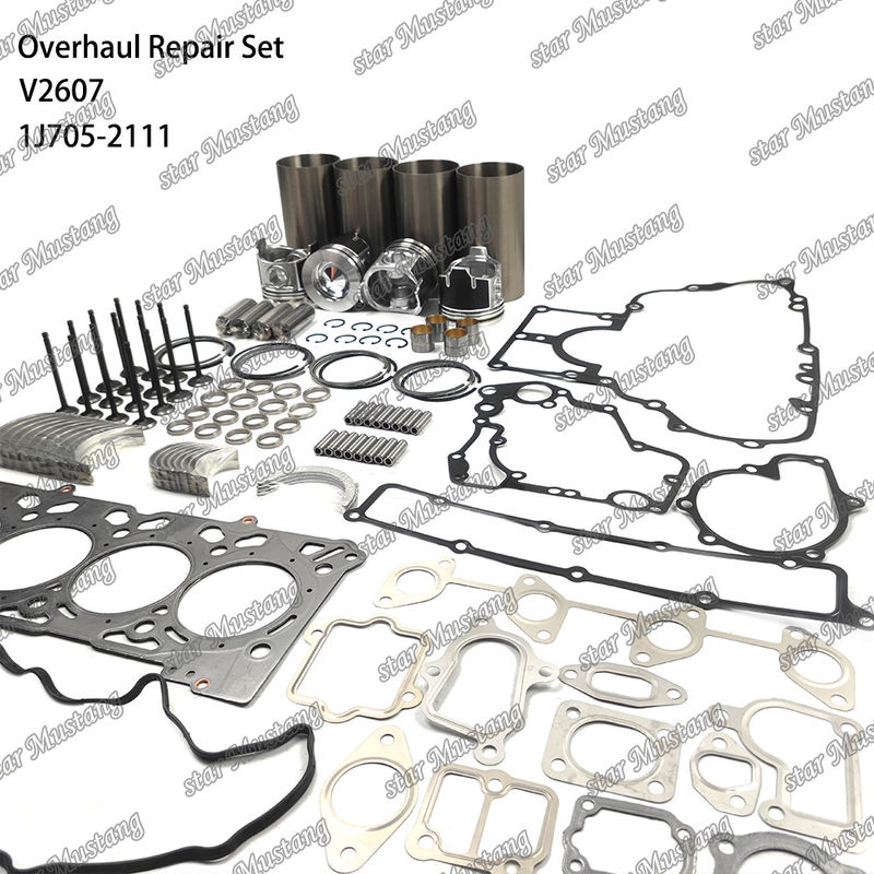 V2607 Kit di riparazione e ristrutturazione del cilindro di rivestimento del pistone con pin Kit Valvola di sedile Valvola di guida Kit di guarnizione per Kubota