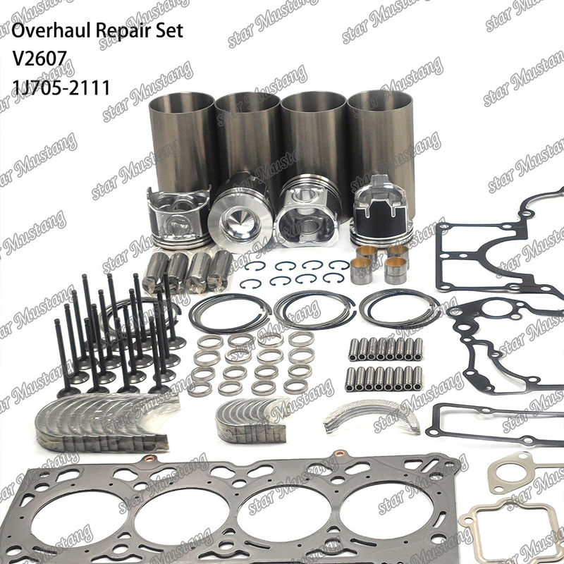 V2607 Kit di riparazione e ristrutturazione del cilindro di rivestimento del pistone con pin Kit Valvola di sedile Valvola di guida Kit di guarnizione per Kubota