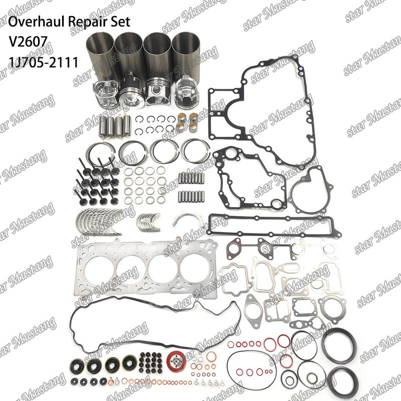 V2607 Kit di riparazione e ristrutturazione del cilindro di rivestimento del pistone con pin Kit Valvola di sedile Valvola di guida Kit di guarnizione per Kubota